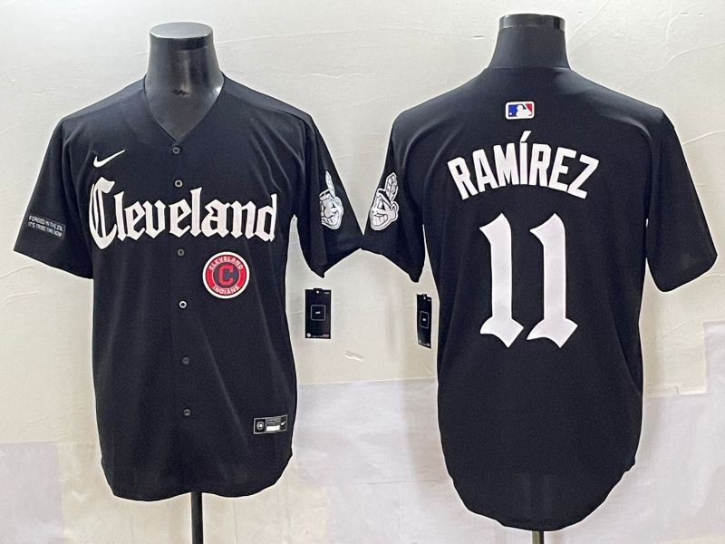 Men 2025 Cleveland Indians 11 Ramirez Black Five generations Joint Name Nike MLB Jersey style 15